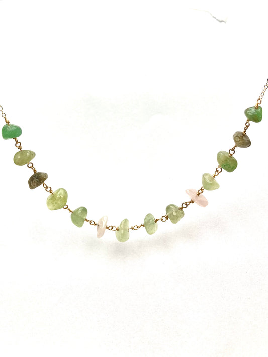 Aventurine, Labradorite et Quartz Rose collier en or