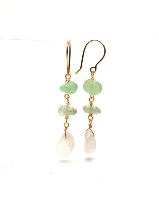 Aventurine et Quartz Rose crochets en or