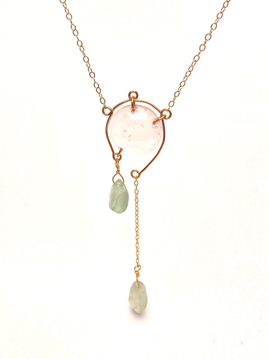 Quartz Rose et Aventurine collier en or